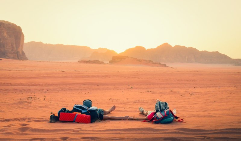 Tourists Enjoying The View Of Wad Rum Desert Jordan