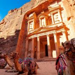 Petra Treasury With Camels In Front