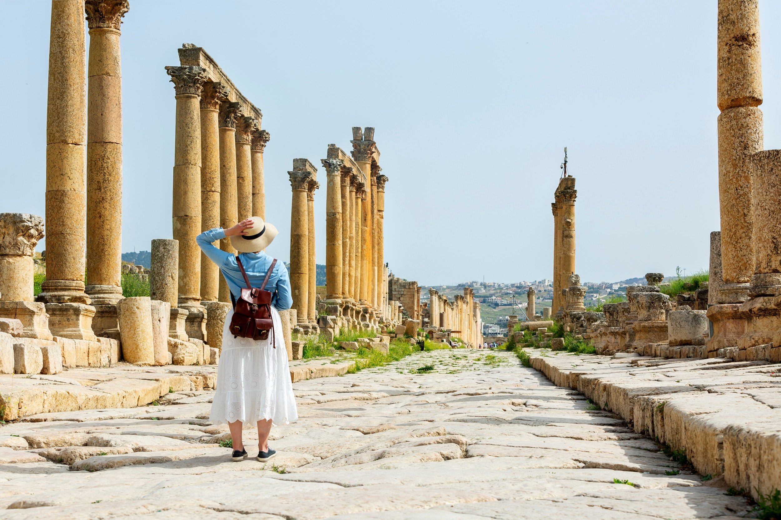 Female Tourist In Jerash Jordan