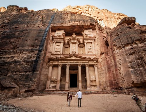 Tourists In Front Of Petra Treasury