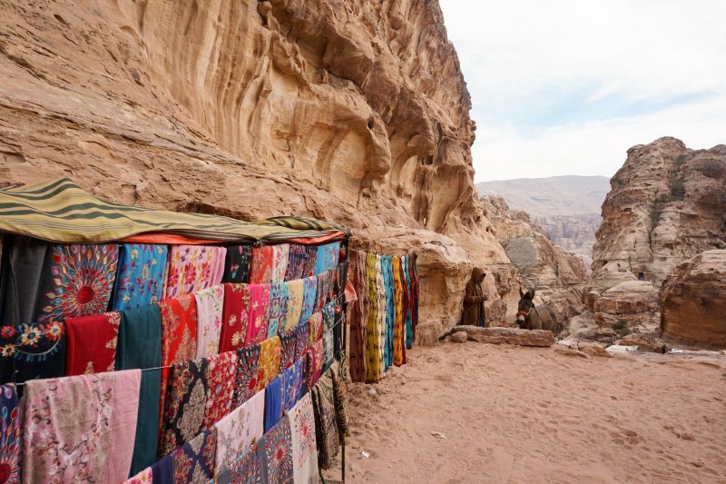 Carpet Stand In Front Of Petra Treasury